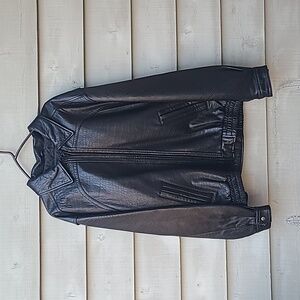 Mens Black 100% Leather Bomber Jacket coat Size XL